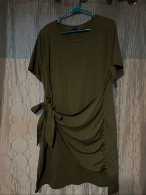 SHEIN Olive Green Side-Tie Midi Dress